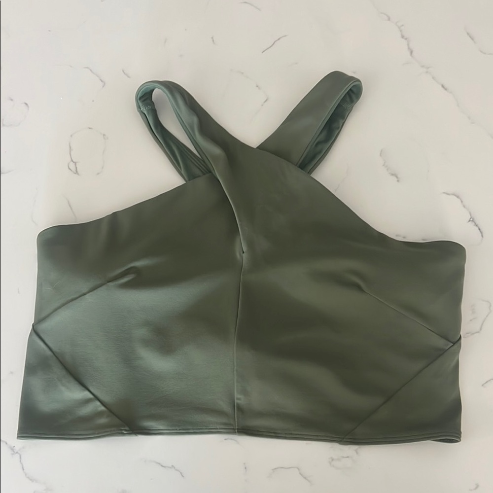LULULEMON NULU WRAP-FRONT LONG-LINE BRA - Sz 12 - Green Twill